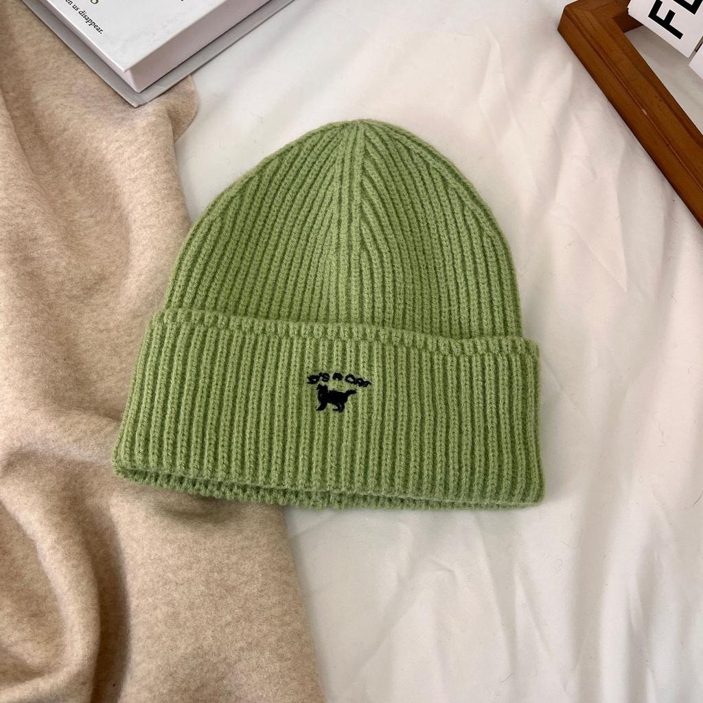 Шапка женская осенне-зимняя универсальная вышитая шапка с изображением котенка большая голова маленькая вязаная шапка модная теплая шерстяная холодная шапка