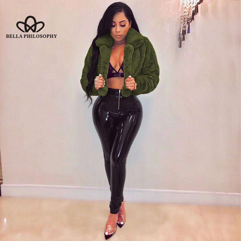 Sexy Solid Color Plush Short Candy Color Coat Imitation Fur Top Solid Color Cardigan Fashion Casual Warn Faux Fur Coat