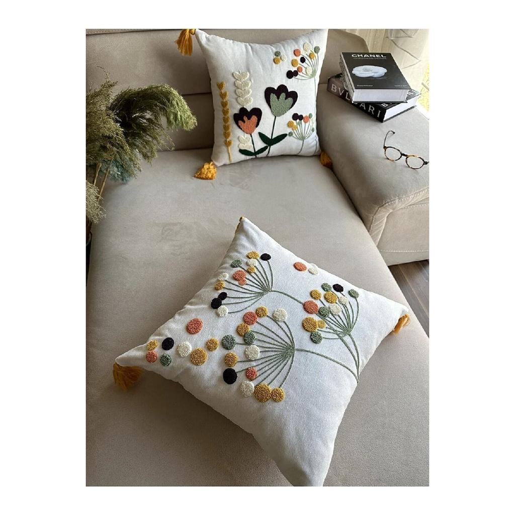 White Fabric Punch Embroidered 2 Throw Pillow Covers (note Linen Fabric)