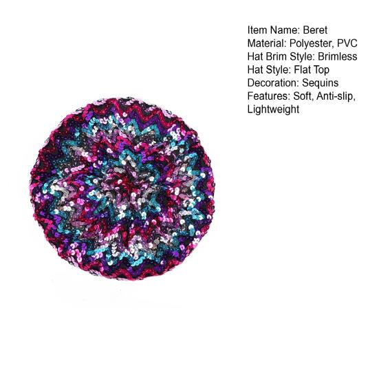 Sequin Beret for Women Sparkling Stage Effect No Brim Flat Top Solid Color Parties Performances Headwear Lady Cap