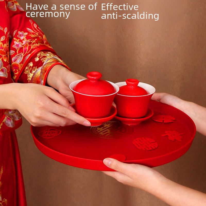 Круглый красный пластиковый поднос для фруктов и конфет для гостиной или журнального столика