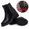 Модные зимние лаконичные толстые каблуки нескользящие водонепроницаемые мягкие кожаные хлопковые туфли удобные круглые черные ботильоны с боковой молнией