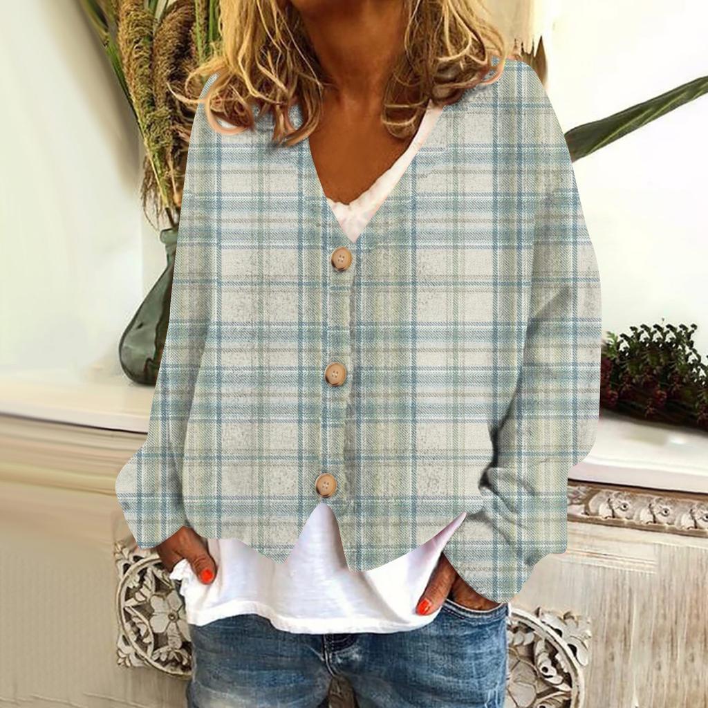 Women's Fashion Short Jacket Casual Long Sleeve Plaid Print Single Breasted Plush Top