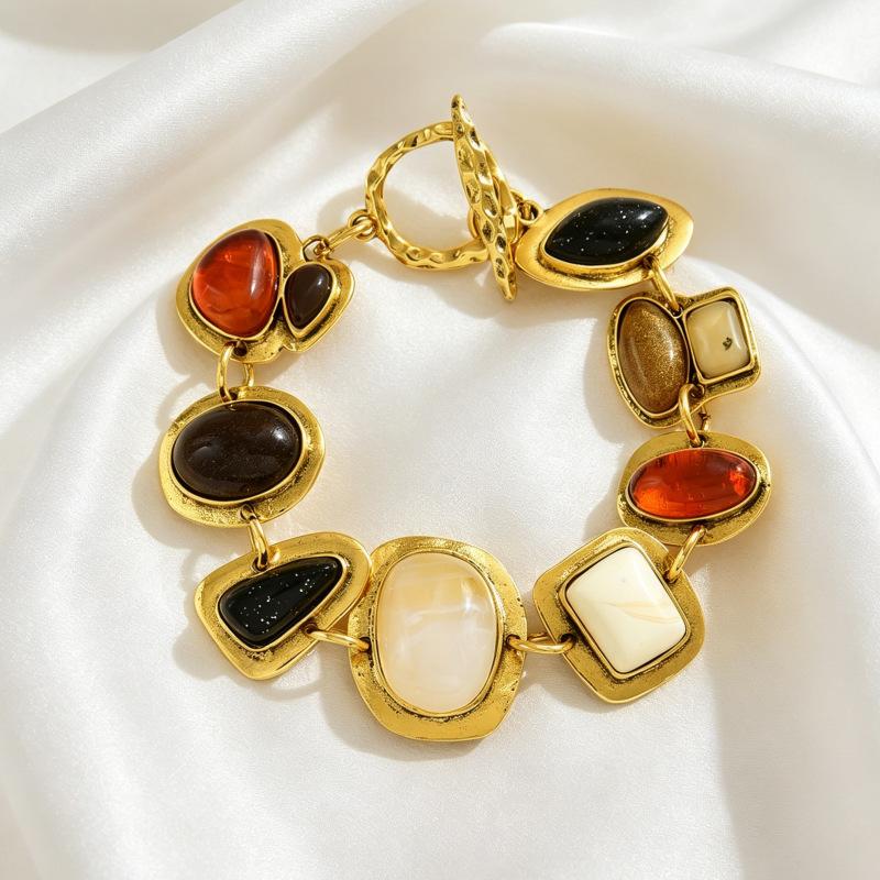 Popular retro niche stone necklace bracelet irregular personality cyberpunk design sense accessories