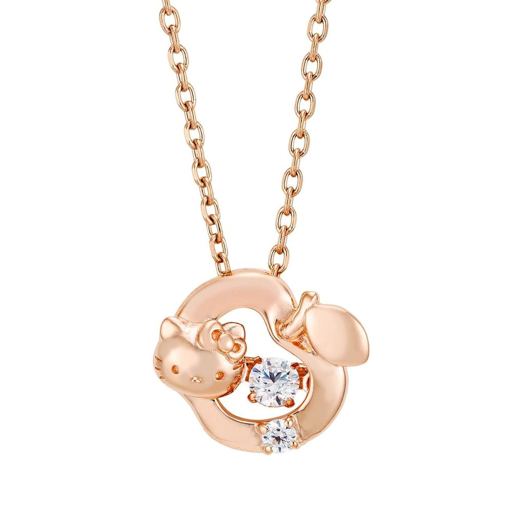 Ожерелье Hello Kitty Танцующий Камень 40см Персонажи Sanrio Серебро 925 Хирургическая Нержавеющая Сталь Фианит Лист Яблони Качающийся Розовый Подарок на Годовщину