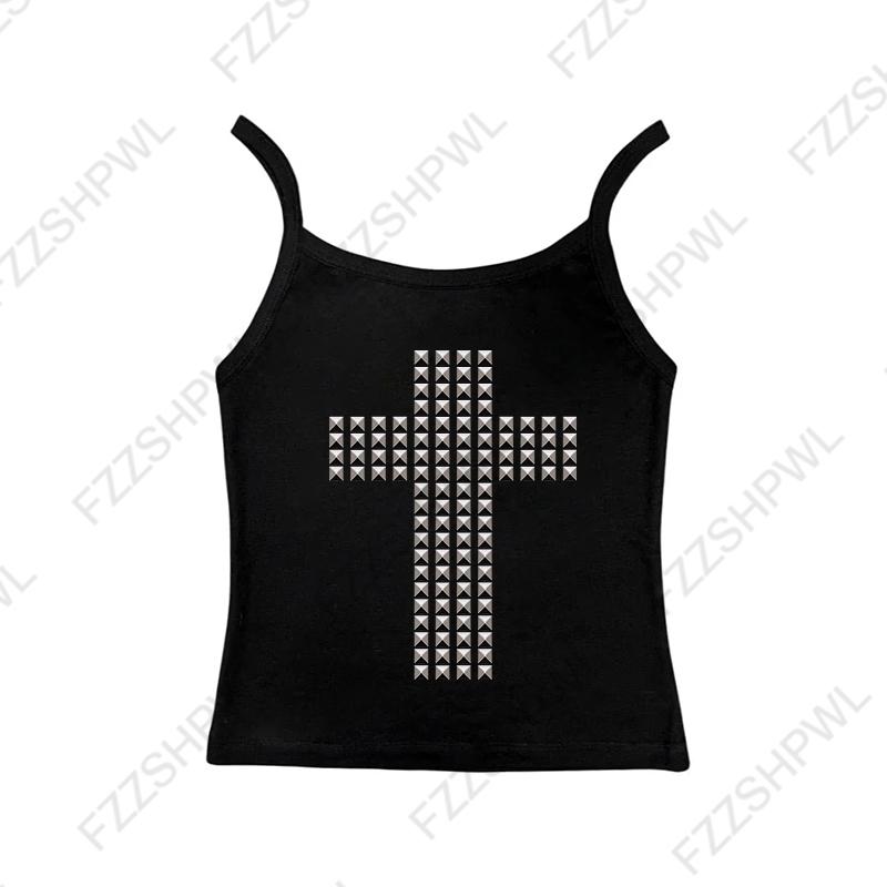 VAYLA Готическая Панк Рок Хип Хоп Женская Футболка с Коротким Рукавом Сексуальная Приталенная Шикарная Повседневная Базовая Металлический Декор Кроп-топы Y2K Эмо Одежда для Девушек