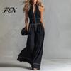 Women Jumpsuit Women's Sleeveless Jumpsuit, Zip Up Stand Collar Wide Leg Relaxed Fit Pants Rompers, Casual Summer One Piece Outfits with Pockets Loose