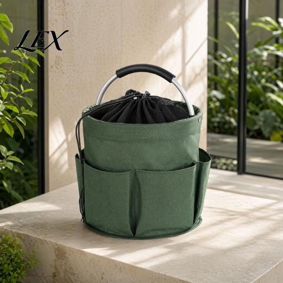 Outdoor Cleaning Tool Bag Foldable Storage with Handle & Drawstring, Waterproof Oxford Cloth Pouch Multi-Pockets, Large Tools Organizer Basket