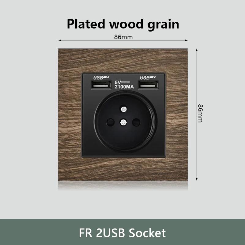 Настенный выключатель с рисунком под дерево, 18 Вт, быстрая настенная розетка типа C 220 В, европейская электрическая розетка EU FR с зарядным устройством USB