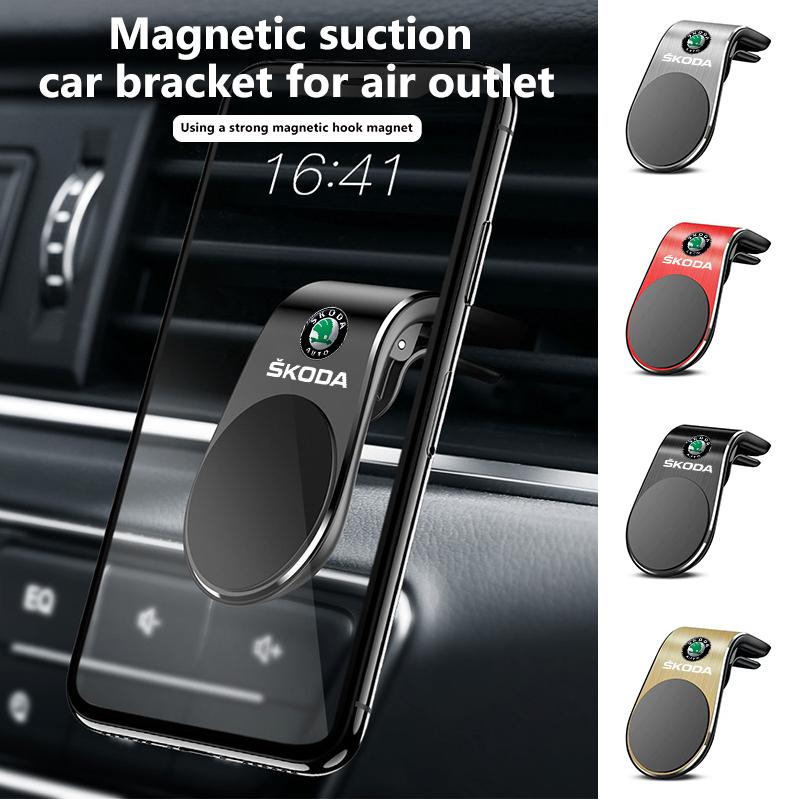 SSOE5 Car L Type Metal Magnetic Phone Holder Interior Accessories For Skoda Kamiq Karoq Octavia 2 3 Rapid Scala Kami Fabia VII VRS