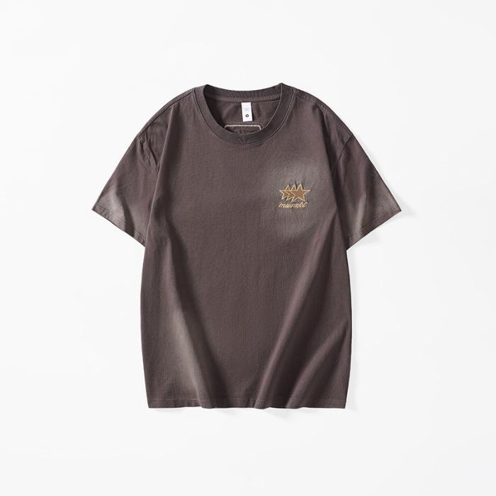 New Summer Heavyweight Wash Short-sleeved Men's Large-size Clothes Retro T-shirt Short Shirt