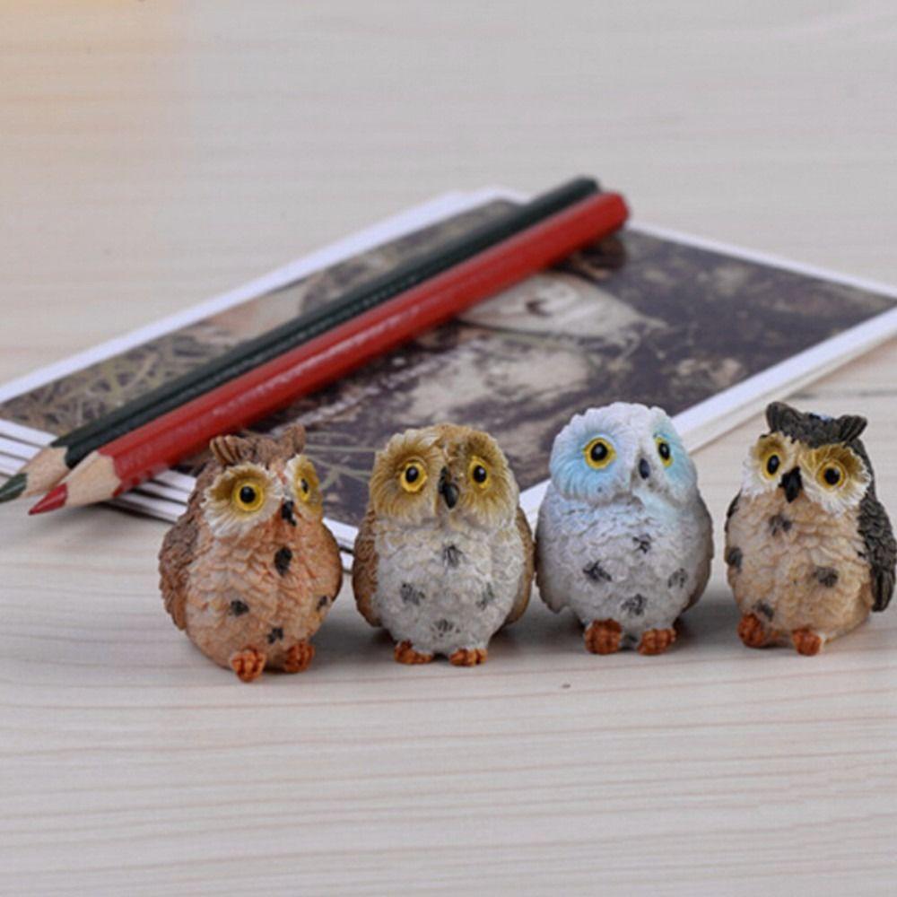 Garden Plug-in Easy Use Outdoor Courtyard Owl Ornaments Resin Crafts Mini Owl Miniatures Figurine