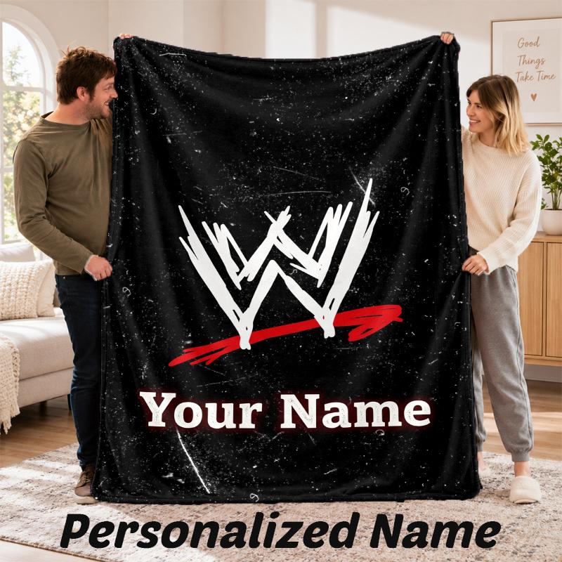 Custom Name WWE LOGO Flannel Throw Blanket Personalized Text Soft Blanket Bed Sofa Gift