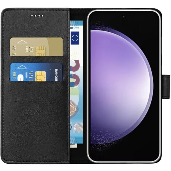 Coque pour Samsung Galaxy S23 FE - Portefeuille Noir Rabat Clapet Aimanté Rangement Cartes Phonillico®