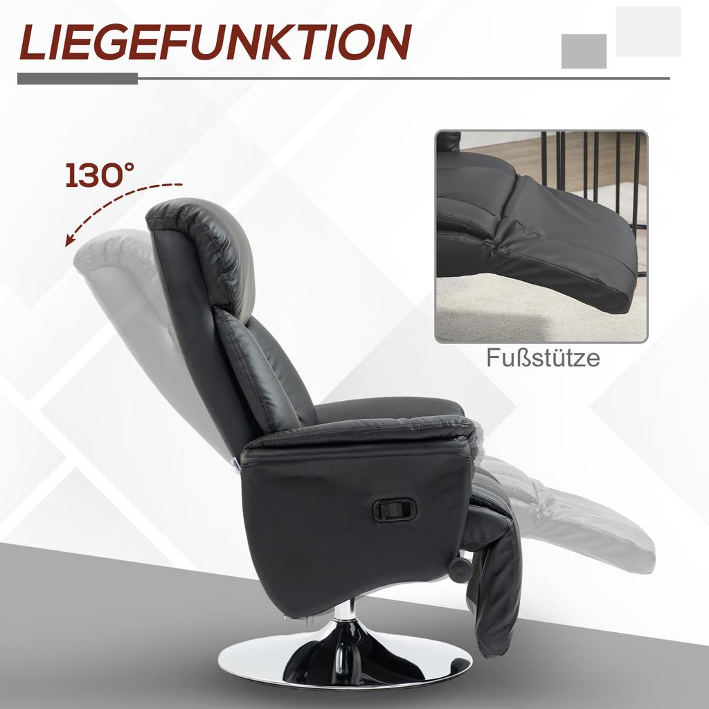 Кресло-качалка, функция recliner, вид под кожу, подставка для ног, до 150 кг, 78 x 80 x 109 см, Черный