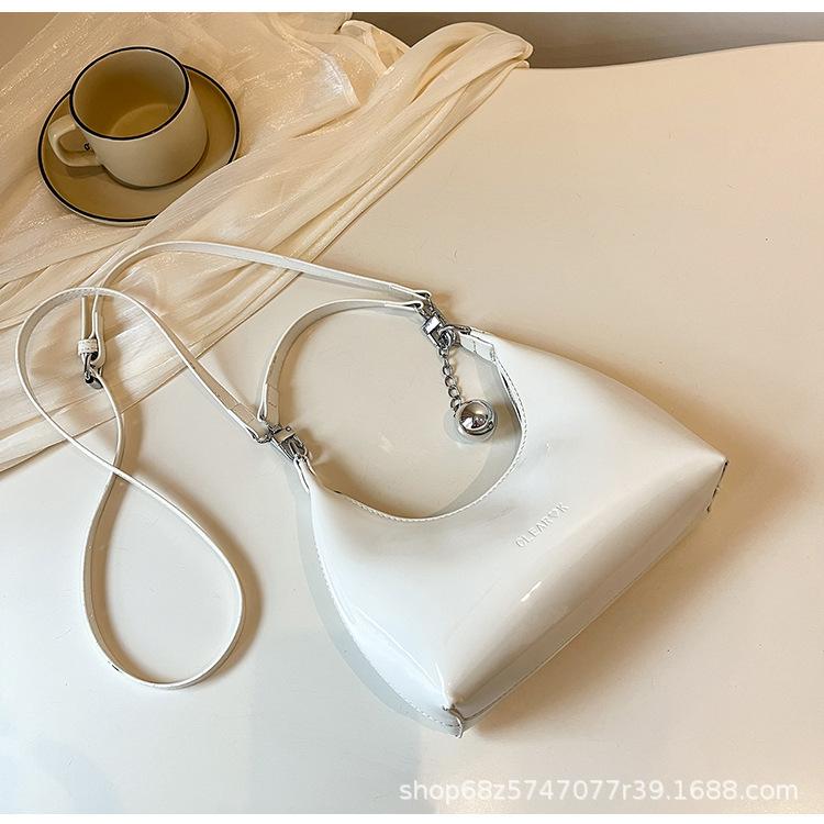 Fashion Patent Leather Hand-held Small Bag Women's 2025 New High-end Niche Underarm Bag One-shoulder Crossbody Bag Crescent Bag