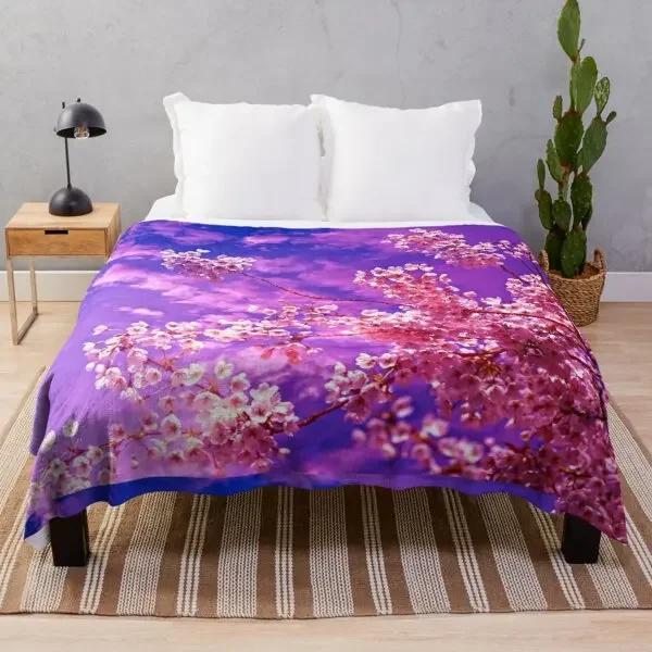 Белый Розовый Фланелевый Плед с Сакурой Романтические Цветы Королевский Королевский Полный Размер Для Гостиной Дивана Легкий