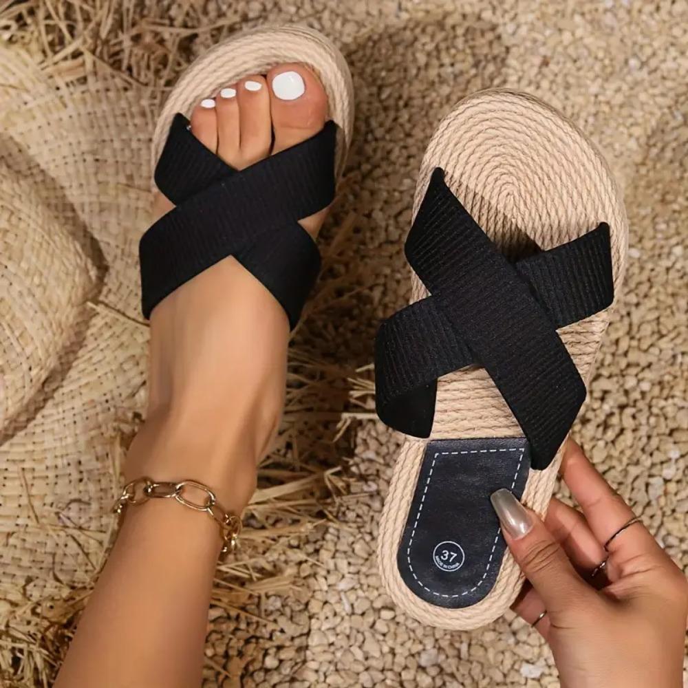Ladies New Slippers Summer Cross Drag Fashion Hemp Rope Outer Wear Slippers Casual Sandals and Slippers