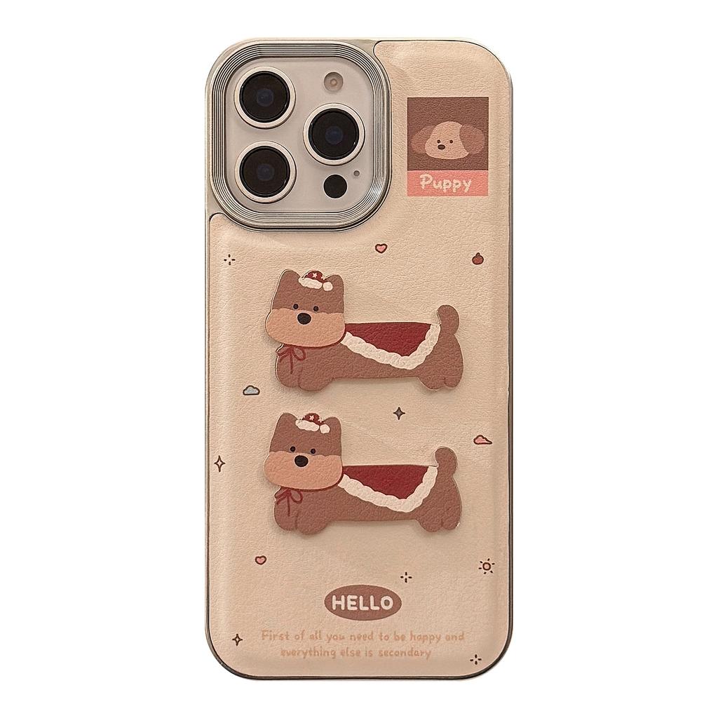 Leather Three Dimensional Cartoon Puppy Apple 16 Mobile Phone Case 14promax New Year 15 Suitable for IPhone 13 Lanyard