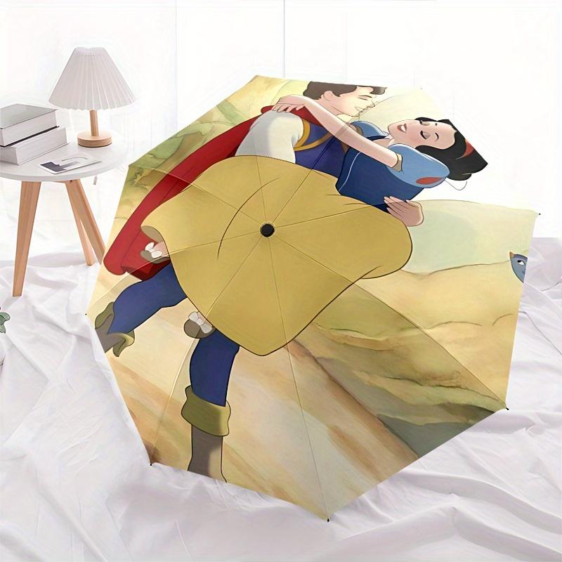 Snow White, Prince Charming Automatic Opening and Closing Umbrella - 8 Ribs Portable Folding Umbrella with Plastic Handle, Suitable for Leis