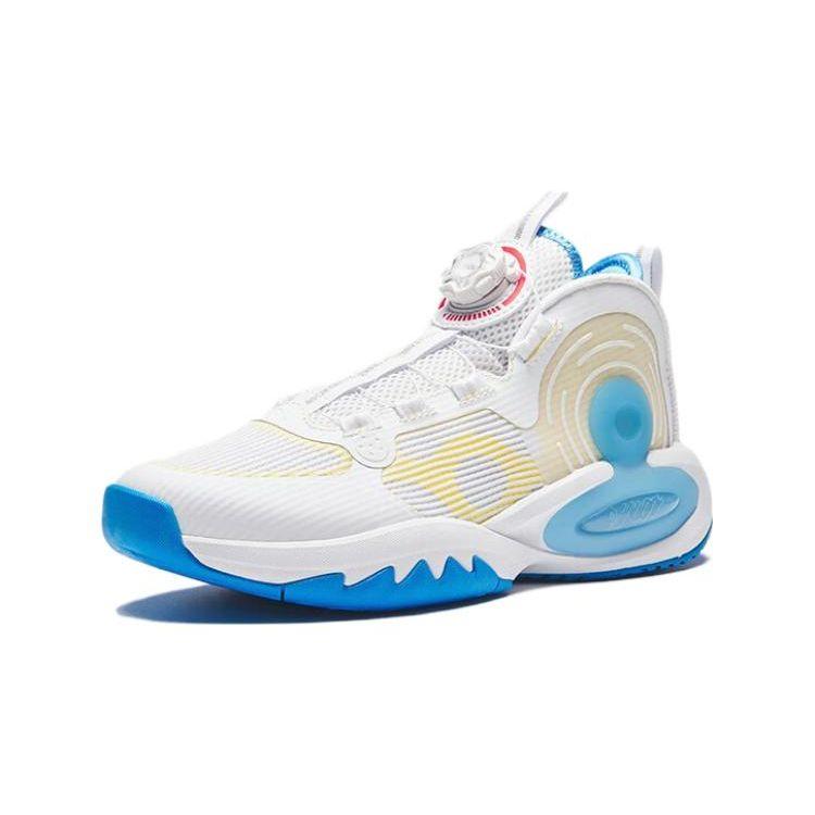 Anta Kids Round Head Knob Shock Absorbing Wear Resistant Mid Top Basketball Shoes Kids Basketball Shoes White Blue Yellow A312331111-1