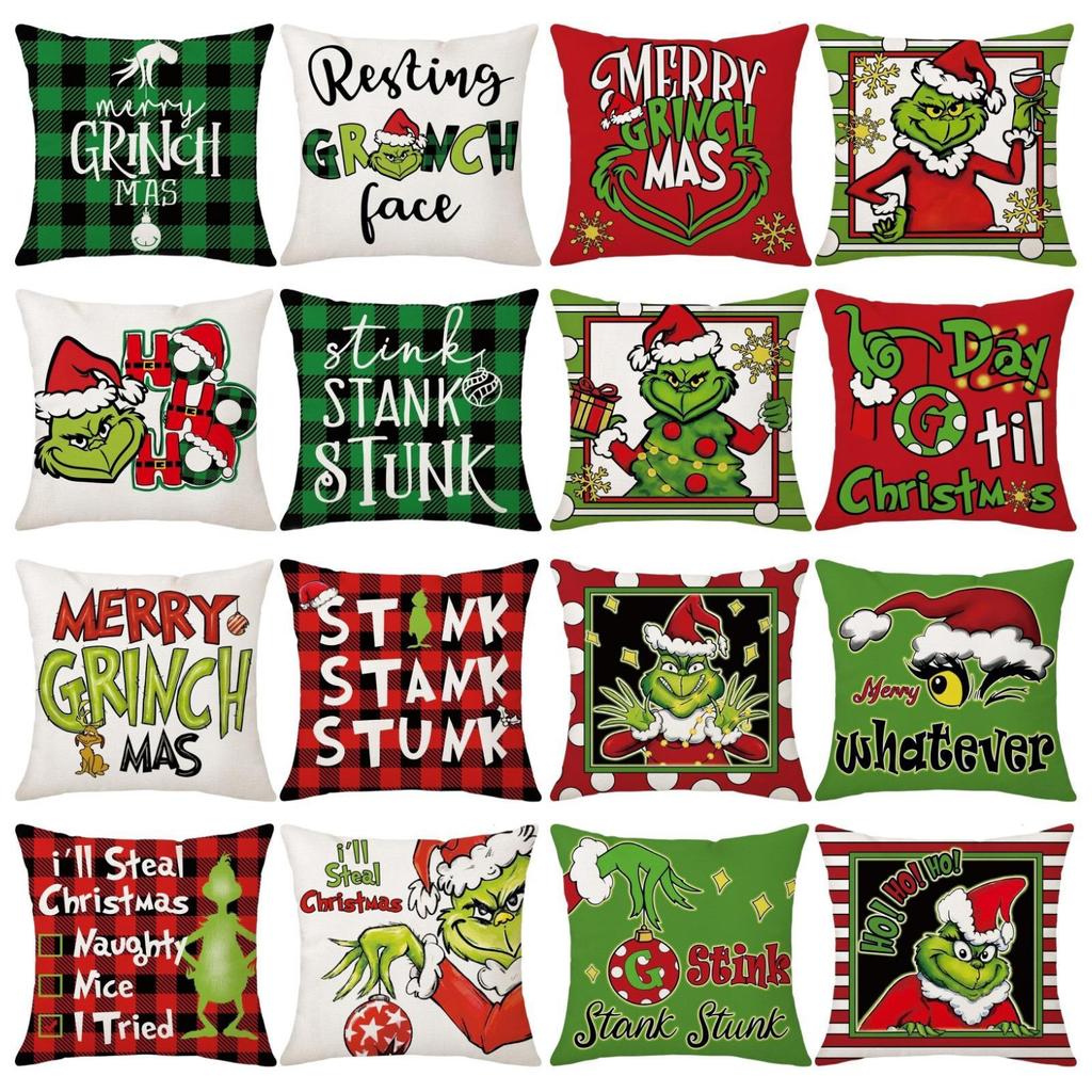 Christmas Happy Throw Pillow Cover, 18 X 18 Inch, Winter Holiday Cushion Cover Sofa Decor