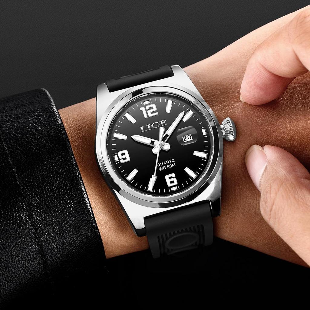LIGE Модные повседневные мужские часы, удобные силиконовые ночные светящиеся водонепроницаемые спортивные часы, автоматические часы с датой и временем, мужские кварцевые часы