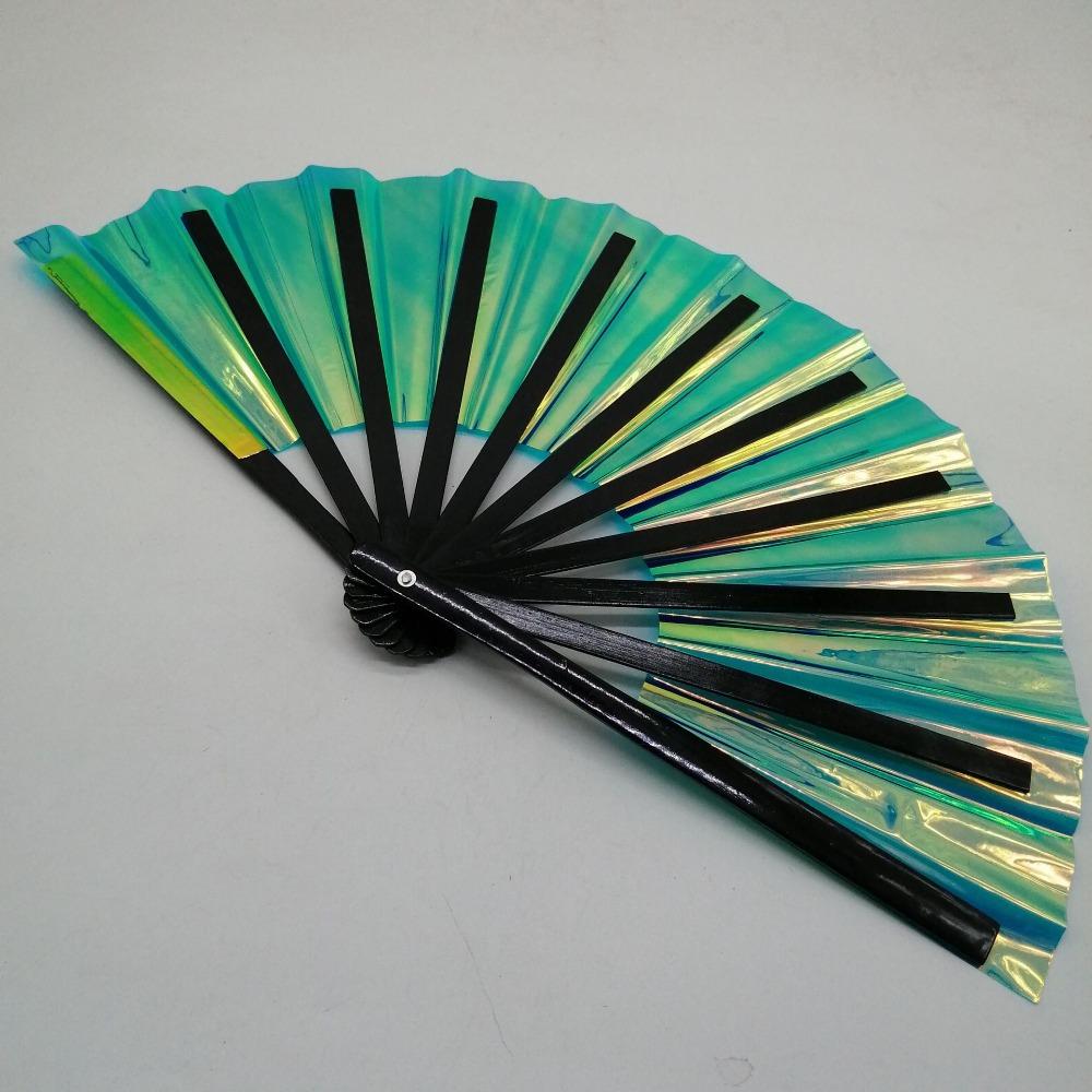 ПВХ Лазерные Цвета Ручной Веер Градиентный Цветной Танцевальный Веер Домашний Декор Веер для Тайцзи Диско