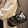 Trendy Star-Patterned Denim Underarm Bag Fashion Crescent Canvas Handbags with Chain Strap Denim Handbag Shoulder Bag