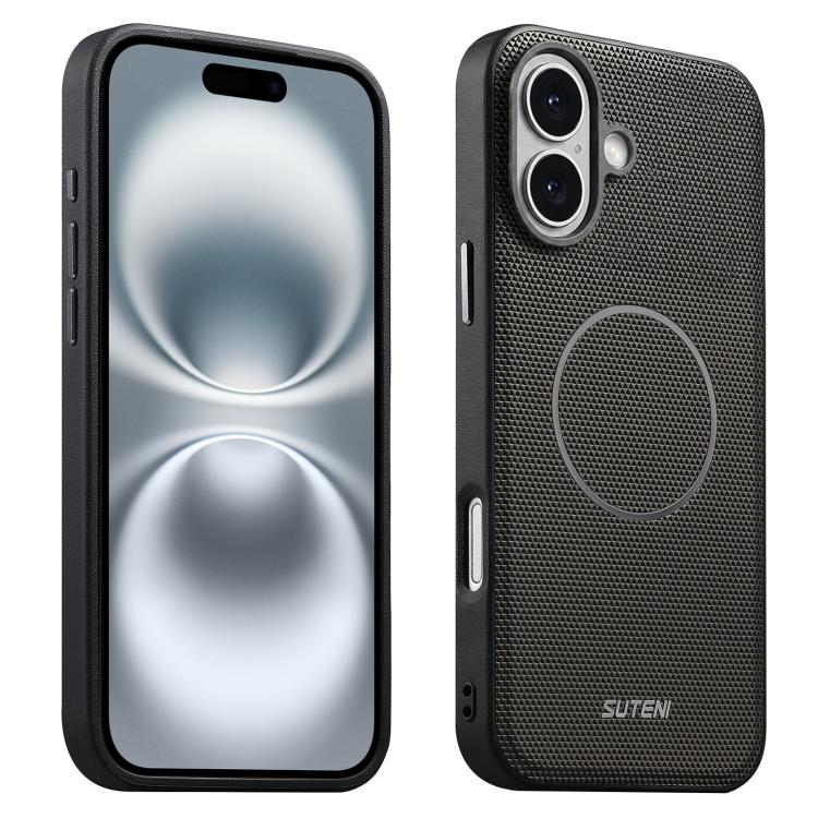 Suteni G8 Magnetic Triangle Texture Vegan Leather Shockproof Phone Case For iPhone 16 Pro