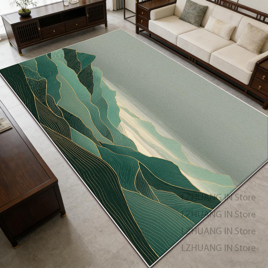 New Chinese Style Landscape Pattern Living Room Rug Decoration Bedroom Easy Clean Fluffy Carpet Non-slip Short Velvet Floor Mats
