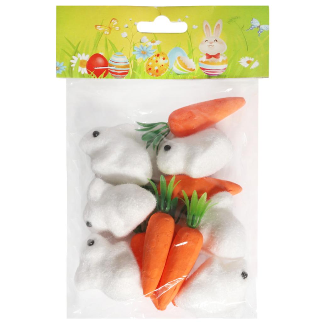Easter bunnies and carrots for decoration, 12 pieces per 5 cm centerpiece