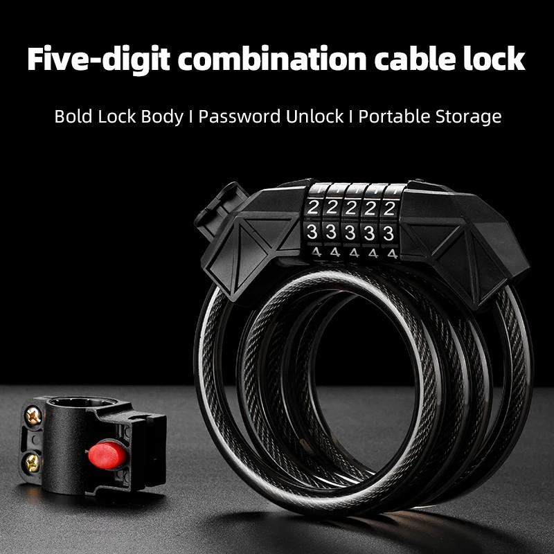 BG-4119 1.1m Bicycle Steel Cable Security Lock 5 Digit Password Anti-theft Bike Lock