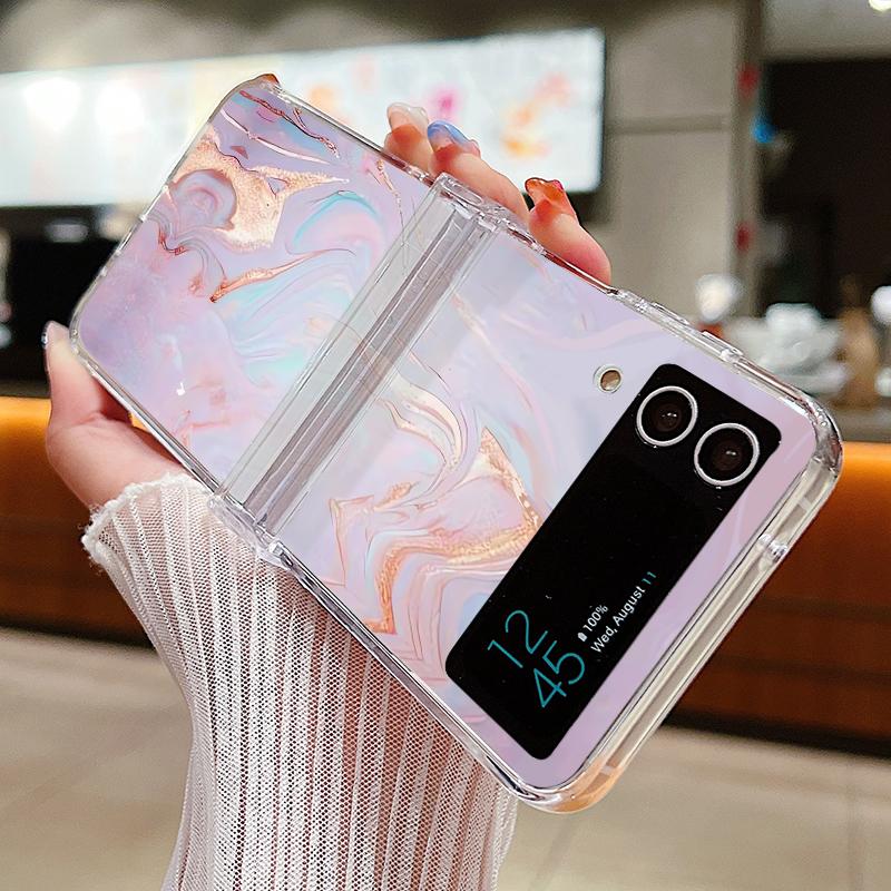 Для Samsung Galaxy Z Flip6 Flip5 Zflip4 Zflip3 Цветной Мраморный Ударопрочный ПК Жесткий 3 Шт. Складной Чехол Крышка