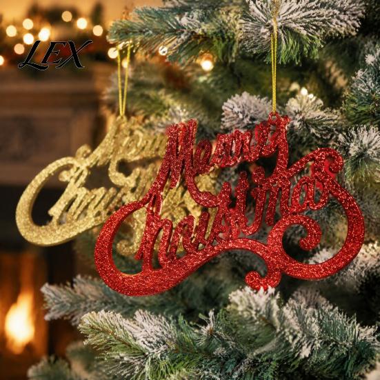 Xmas Tree Hanging Decorations Merry Christmas Letter Sign for Tree, Glitter Plastic Gift Packaging Accessories Ornaments, Sparkling Letters