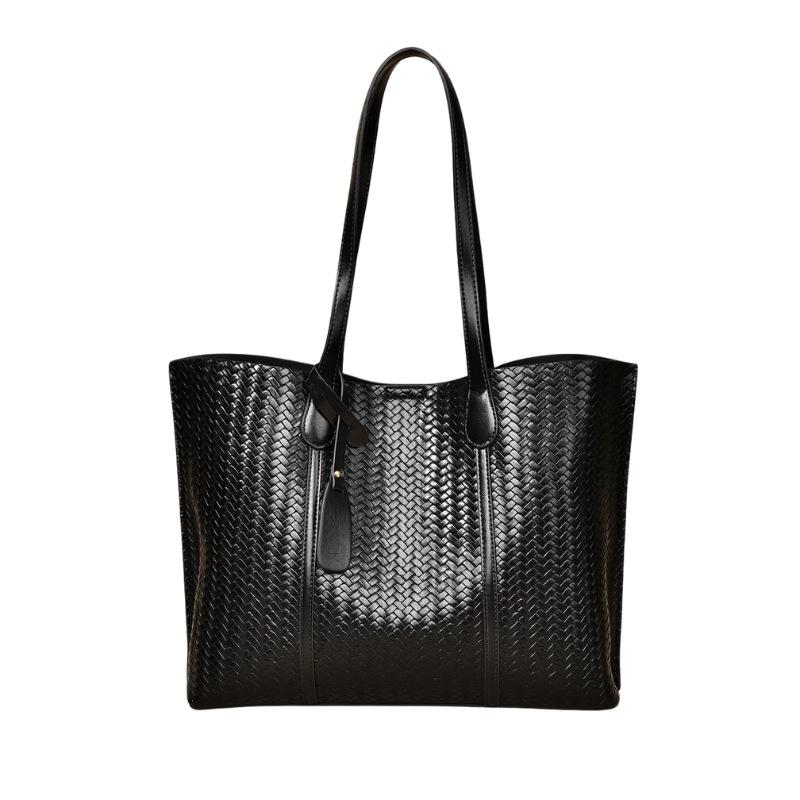 Tote Bag Simple Large-Capacity Commuter Bag Fashionable Woven Pattern Shoulder Bag Women