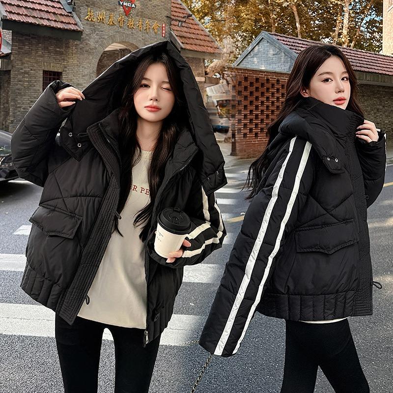 Small Short Cotton-padded Clothes Autumn and Winter Thickened Cotton-padded Jacket Girls Loose Bread Hooded Cotton-padded Clothes New