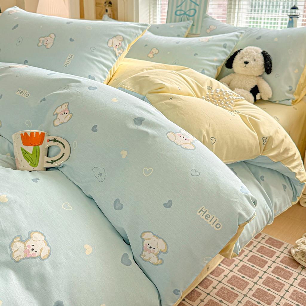 Small fresh pure cotton bed four-piece cotton quilt cover bed sheet student dormitory three-piece bedding can sleep naked skin-friendly