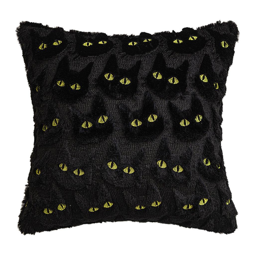 Black Cat Design Plush Pillowcase Soft Tufted Faux Fur Cushion Cover Halloween Home Decor For Spooky Theme Parties