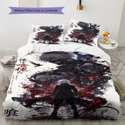 Ken Kaneki Anime Pattern Bedding Set Quilt Cover Pillowcase Home Decor Gift (1 * Duvet Cover + 2 * Pillowcase, Without Core)
