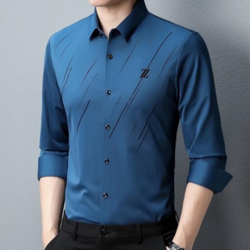 Рубашка мужская деловая на весну и осень, модная, удобная и повседневная, средне-зеленая, тонкая рубашка