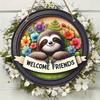 2d Flat 20*20cm, Charming Sloth Welcome Wooden Door and Wall Decoration for Home, Garden, Bar and Restaurant