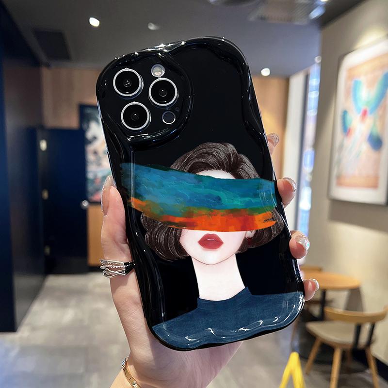 Cream Wave Curved Silicone Glossy Soft Case Cool Lady Girl Printed Shell Mobile Phone Back Cover for iPhone Samsung Xiaomi