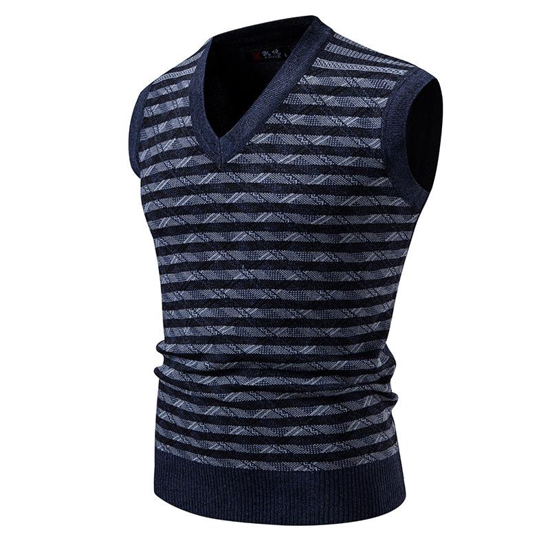Men's Sleeveless Sweater Striped Wool Vest Vest V-neck Pullover Autumn and Winter New Knitted Sweater