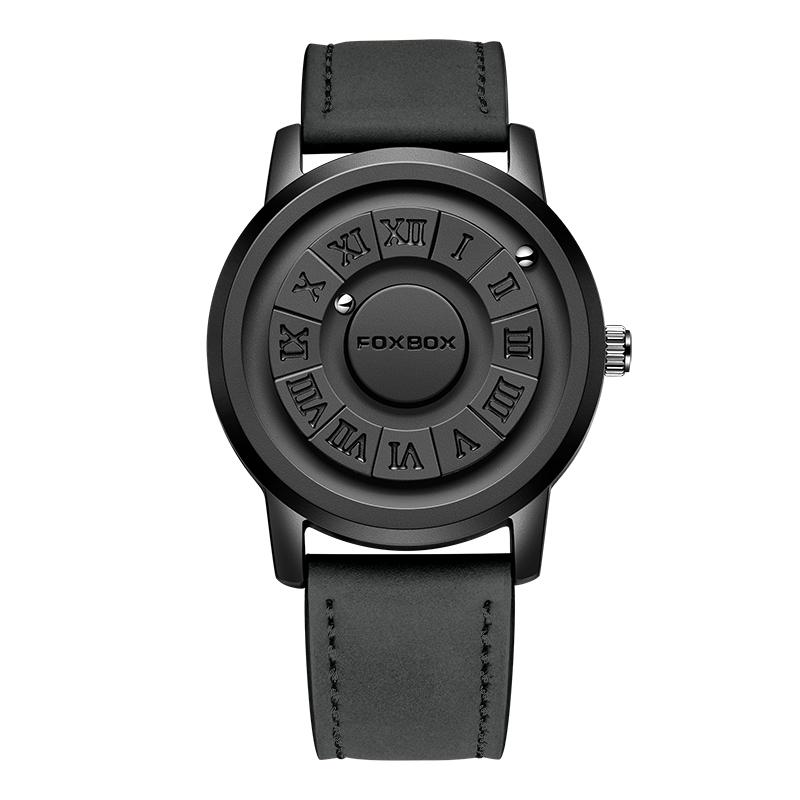 FOXBOX Watch Fashion Floating Magnetic Pointer Free Ball Bearing Creative Simple Waterproof Quartz Watch for Men