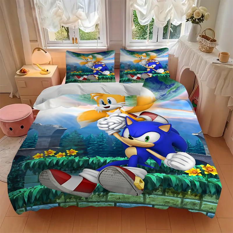 3pcs Sonic the Hedgehog Bedding Set. Soft and Comfortable with No Core Included (1x Duvet Cover + 2x Pillow Covers) yy251010215
