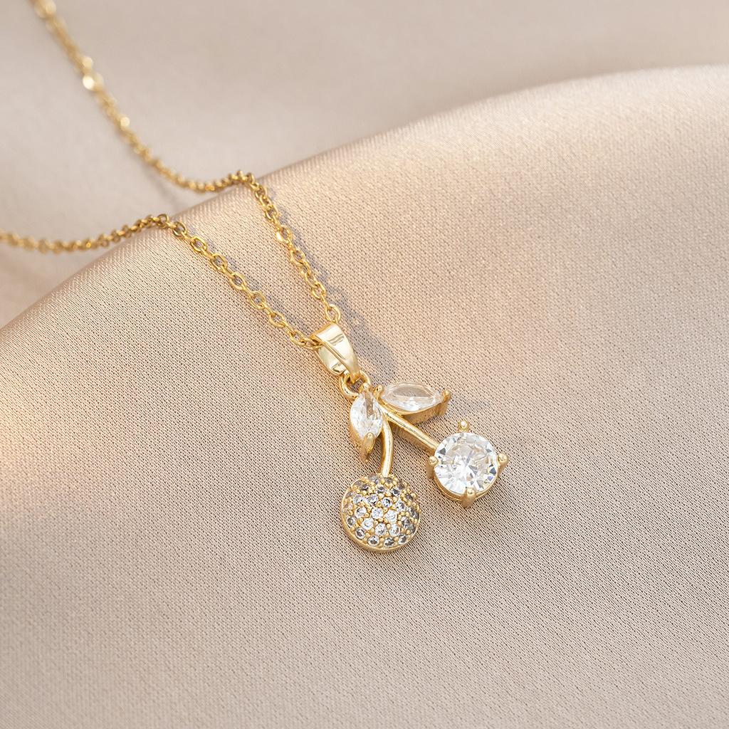 Вишневое колье-подвеска для женщин Модная цепочка из нержавеющей стали Циркониевые колье Свадебные украшения и аксессуары