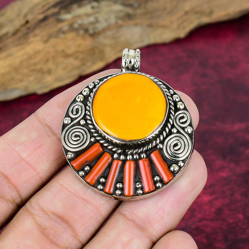 Кулон из коралла и бирюзы, Драгоценный камень 925 Проба Стерлинговое серебро Ювелирное изделие Непальский кулон, Украшения ручной работы Кулон с камнем рождения, Подарок для него