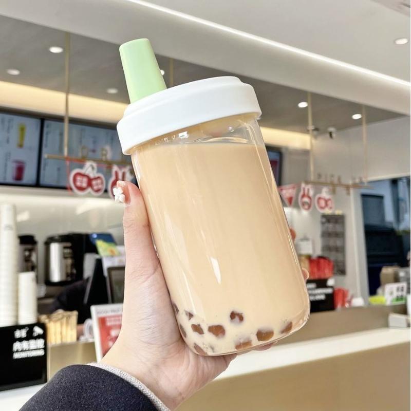 500/850ml Water Bottles Straw Cup Juice Milk Plastic Cup with Lid Straw Bubble Tea Coffee Cups Large Capacity Drinkware Cup Simple Portable Cup