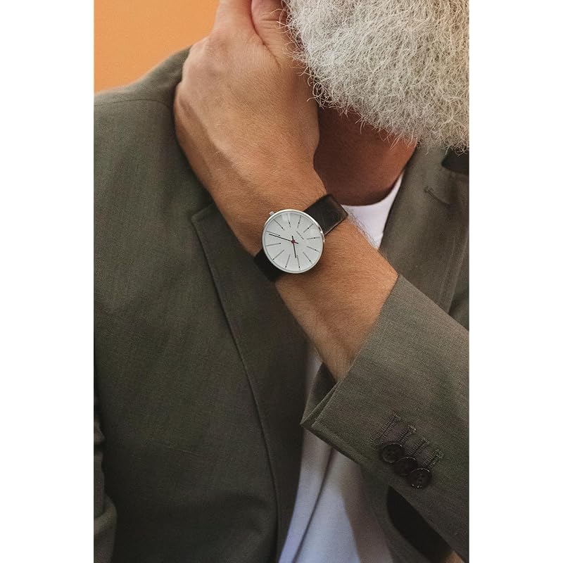 ARNE JACOBSEN watch 40mm nordic design Daily life waterproof (Quiet design without second hand) BANKERS 53102-2001 white black leather